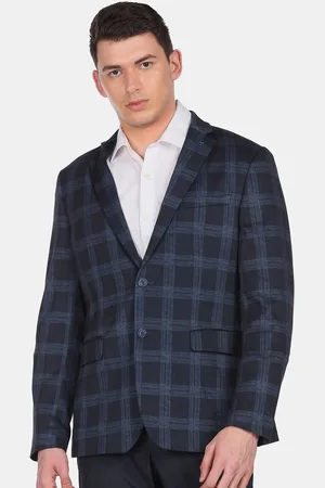 Arrow Men Blue Checked Single-Breasted Formal Blazers