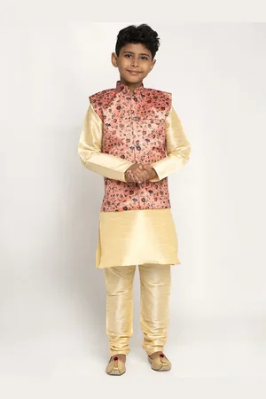 Kraft Boys Beige Dupion Silk Kurta with Churidar