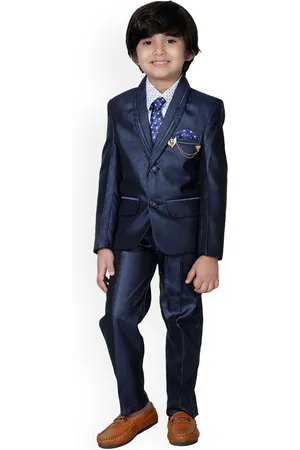 DKGF FASHION Boys Navy Blue Regular-Fit 4-Piece Suit