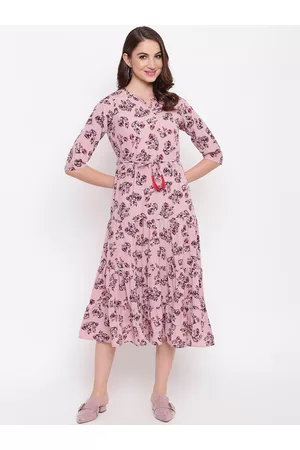 Mayra Women Pink Printed Fit and Flare Dress