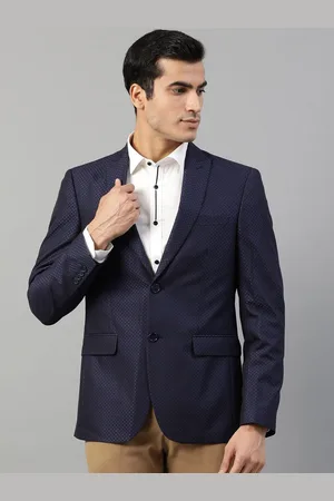 HARSAM Harsham Men Navy Blue Self-Design Regular-Fit Single-Breasted Formal Blazer