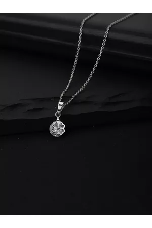 Carlton London Women Rhodium-Plated Silver-Toned Cubic Zirconia Stone Pendant With Chain