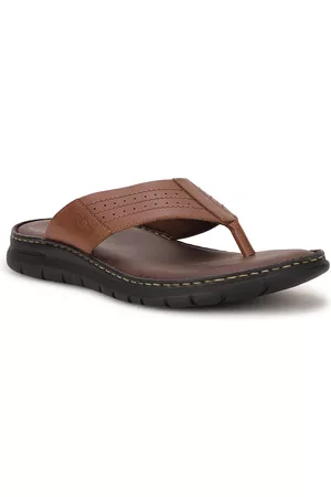 Bata Men Tan & Black Leather Comfort Sandals