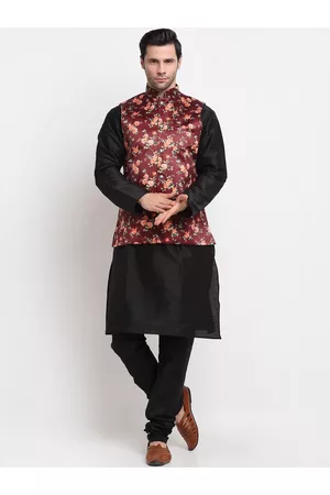 Kraft Men Kurta with Churidar & Printed Nehru Jacket