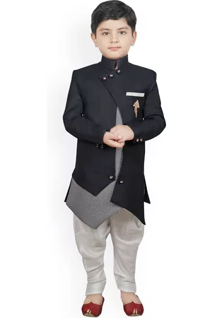 SG Boys Navy Blue & White Solid Sherwani Set
