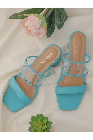 Vishudh Women Teal Blue Solid Block Sandals