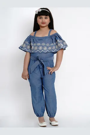 Bhama Girls Blue & Black Solid Basic Jumpsuit