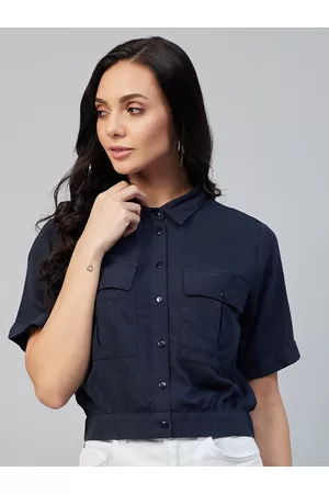 marie claire Women Navy Blue Classic Opaque Casual Shirt