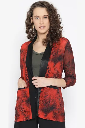Erotissch Women Black & Red Snakeskin Print Open Front Jacket with Satin Finish