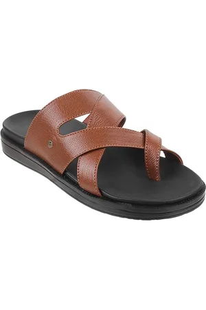 Metro Men Tan & Black Leather Comfort Sandals