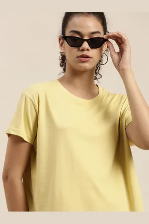 Dillinger Women Yellow Boxy Pure Cotton T-shirt