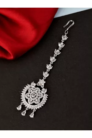 Silvermerc Designs Women Silver-Plated White AD-Studded Maangtikka