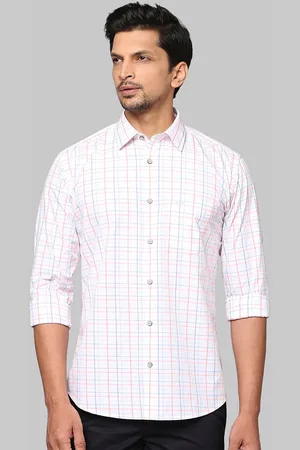 Park Avenue Men White Slim Fit Checked Cotton Casual Shirt