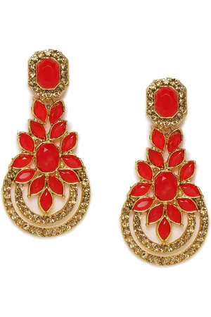 Kord Store Red Gold Plated Studded Classic Drop Earrings