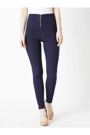 Miss Chase Women Navy Blue Solid Knitted Skinny-Fit Jeggings