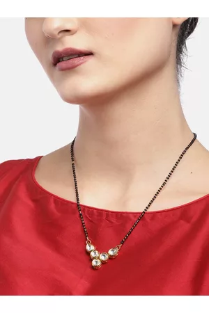 Priyaasi Black Gold-Plated Kundan-Studded Beaded Mangalsutra