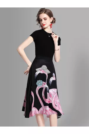 JC Collection Women Black & Pink Top with Skirt Co-Ords Set