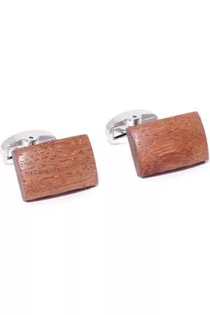 YouBella Brown Silver-Plated Wood Textured Rectangle Cufflinks
