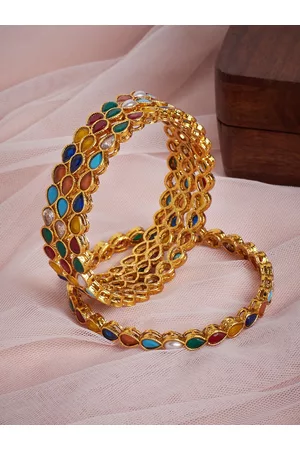 PANASH Set of 4 Gold-Plated Multicolored Stone-Studded Bangles