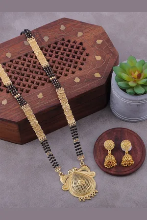 Brandsoon Women Gold-Plated & Black Beaded Mangalsutra