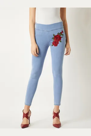 Miss Chase Blue Skinny Fit Embroidered Jeggings