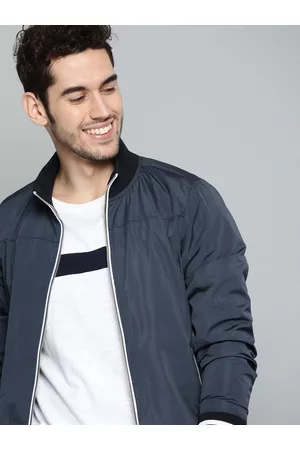 Mast & Harbour Men Navy Blue Solid Bomber Jacket