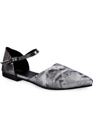 Eske Women Gunmetal-Toned Leather Textured Ballerinas