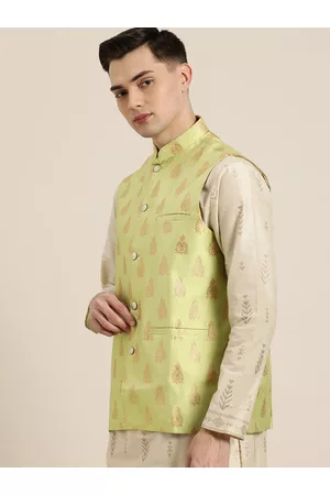SOJANYA Men Green & Golden Self-Design Nehru Jacket