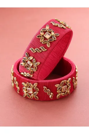 Priyaasi Set of 2 Maroon Gold-Plated Stone-Studded Handcrafted Bangles