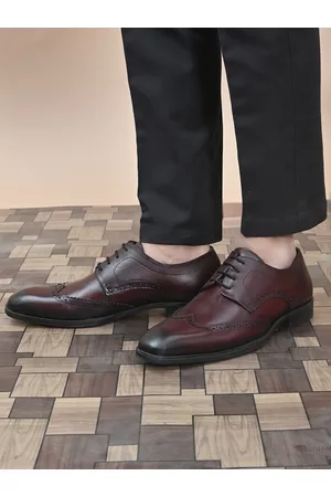 San Frissco Men Burgundy Solid Leather Formal Brogues