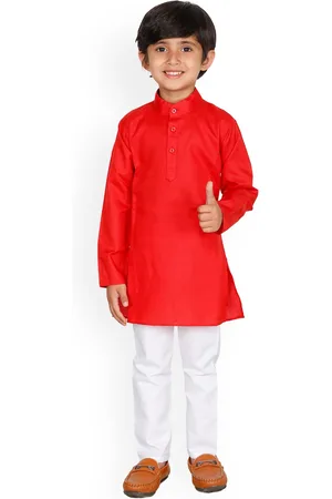 DKGF FASHION Boys Red & White Kurta with Pyjamas