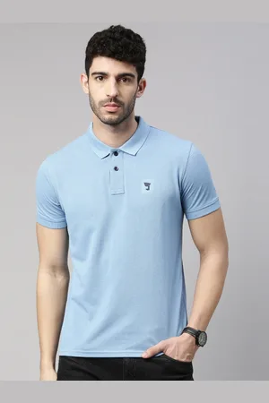 Joven Men Blue Cotton Polo Collar Pockets T-shirt