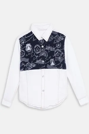 Blue Giraffe Boys White & Black Regular Fit Printed Casual Shirt