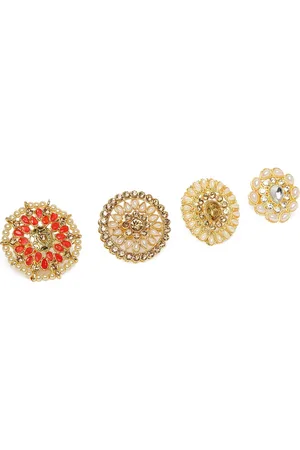 Kord Store Set Of 4 Gold Plated Studded Adjustable Finger Rings