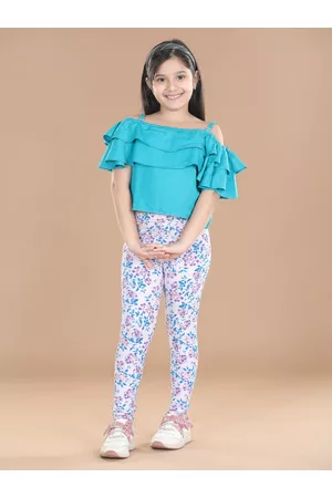 StyleStone Girls Turquoise Blue & White Top with Trousers