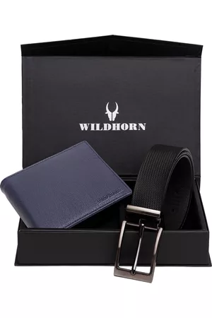 WildHorn Men Blue & Black RFID Protected Genuine Leather Accessory Gift Set