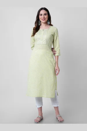 God Bless Women Lime Green Geometric Printed Kurta