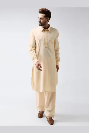 SOJANYA Men Nude-Coloured Solid Kurta with Salwar