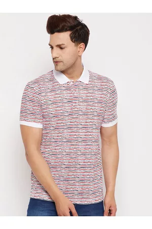 WILD WEST Men Red & Blue Printed Polo Collar T-shirt