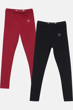 Twin Birds Kids Black & Red Pack of 2 Ankle Length Cotton Leggings