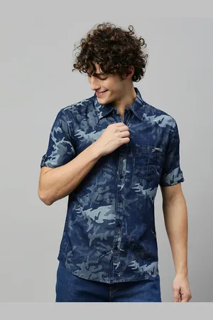 High Star Men Blue Slim Fit Printed Camouflage Casual Shirt