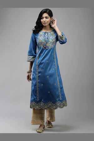 Ishin Women Blue Ethnic Motifs Embroidered A-Line Kurta