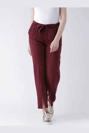 DODO & MOA Women Maroon Regular Fit Solid Peg Trousers