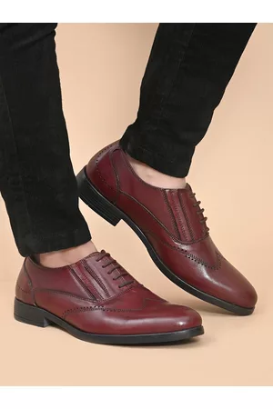 San Frissco Men Maroon Solid Leather Formal Brogues