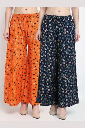 Jinfo Women Orange & Navy Blue Set Of 2 Floral Printed Flared Fit Palazzo