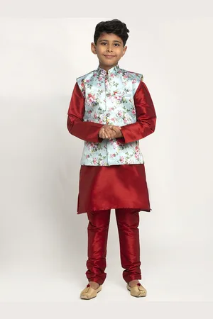 Kraft Boys Maroon Dupion Silk Kurta with Churidar