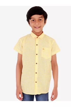 Superminis Boys Yellow Regular Fit Checked Casual Shirt