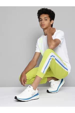 HRX U-17 Lifestyle Boys Lime Punch Rapid-Dry Colourblock Joggers
