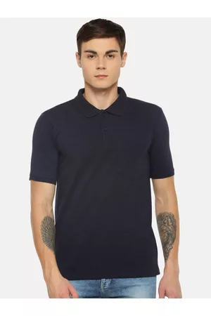 dollar Men Navy Blue Solid Polo Collar T-shirt