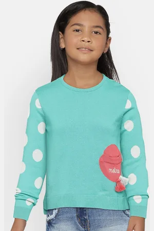 METRO KIDS COMPANY Girls Turquoise Blue & White Printed Pullover Sweater